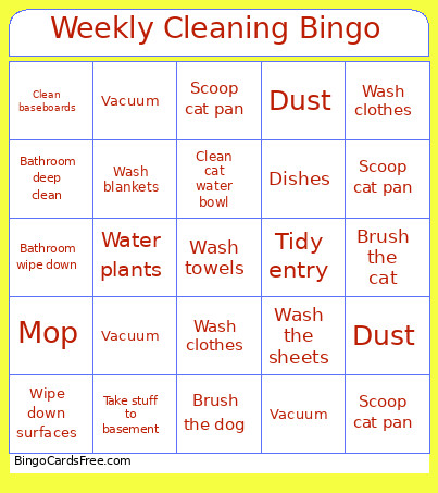 Weekly Cleaning Bingo Card