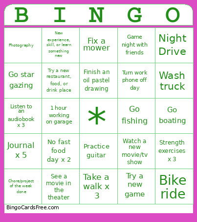 Weekly Or Monthly Bingo Card