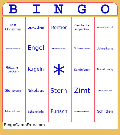 Weihnachten Bingo Card