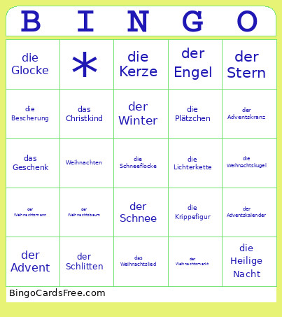 Weihnachten Bingo Card