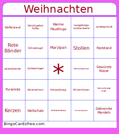 Weihnachtnachten Bingo Card