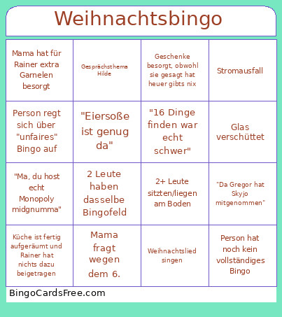 Weihnachts Bingo Card