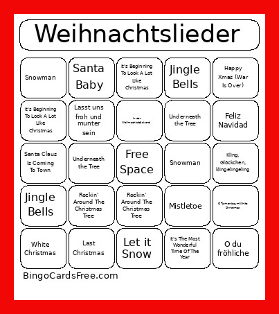Weihnachtslieder Bingo Card