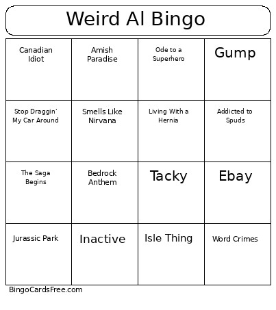 Weird Al Bingo Card