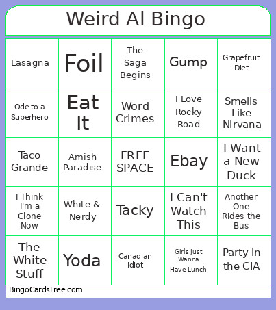 Weird Al Bingo Card