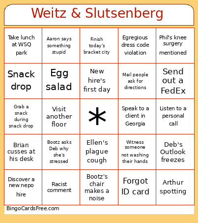 Weitz & Slutsenberg Bingo Card