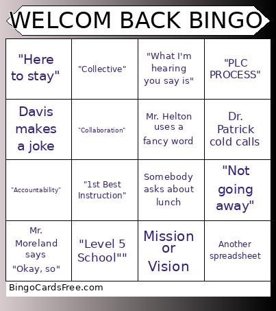WELCOM BACK Bingo Card