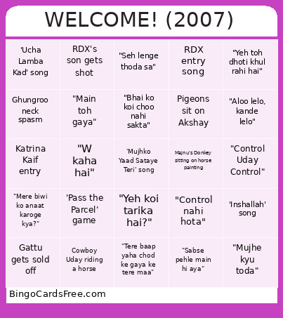 WELCOME! (2007) Bingo Card
