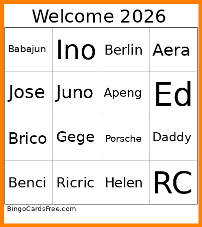 Welcome 2026 Bingo Card