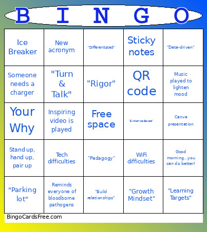 Welcome Back Bingo Card