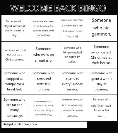 Welcome Back Bingo