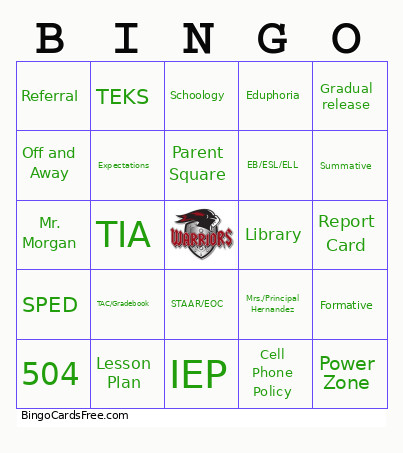 Welcome Back Bingo Card