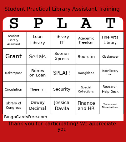 Welcome To SPLAT Bingo Card