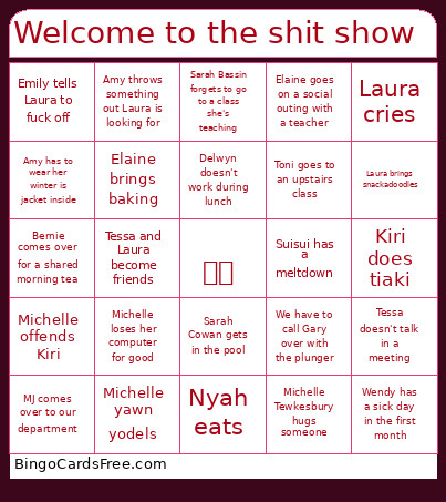 Welcome To The Shit Show Bingo Card