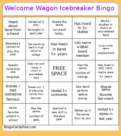 Welcome Wagon Icebreaker Bingo Card