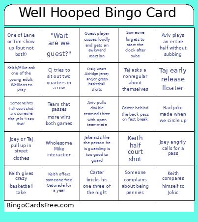 Well Hooped Bingo Card