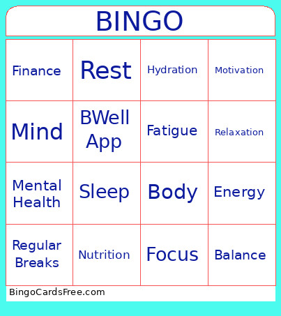 Wellbeing Week Bingo Card