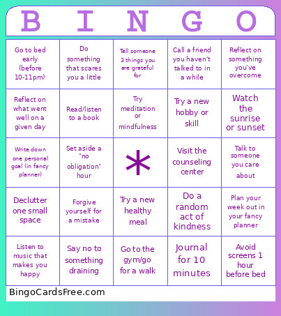 Wellness Bingo Card