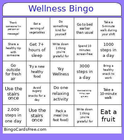 Wellness Bingo Card