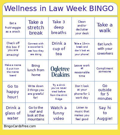 Wellness In Law Week Bingo Card