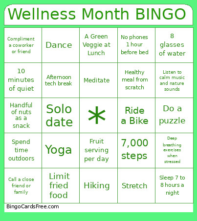 Wellness Month Bingo Card
