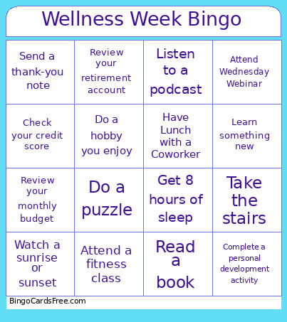 Wellness Week Bingo Card