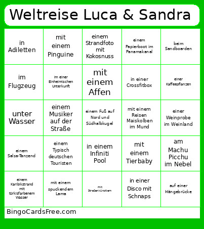 Weltreise Luca & Sandra Bingo Card