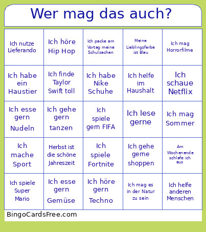 Wer Mag Das Auch? Bingo Card