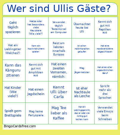 Wer Sind Ullis Gäste? Bingo Card