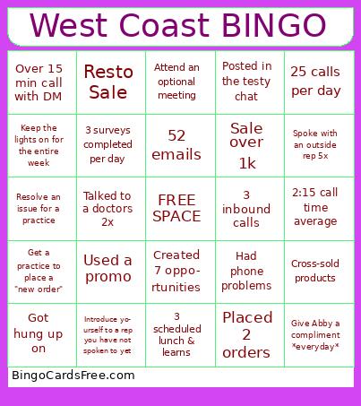 West Coast BINGO