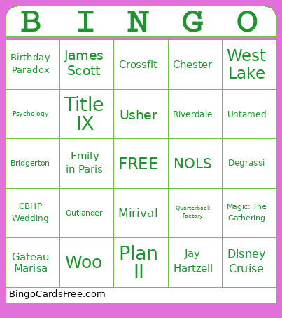 West Lake Bingo Card