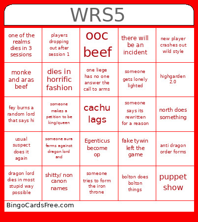 WESTEROS REWRITTEN Bingo Card