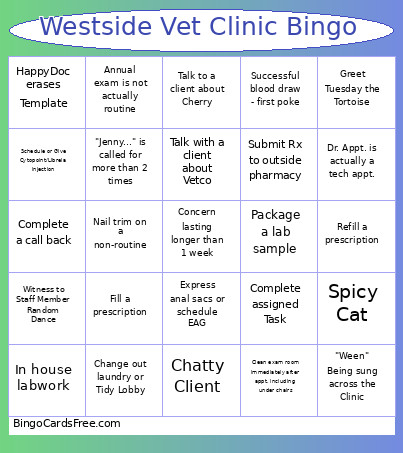 Westside Vet Clinic Bingo Card
