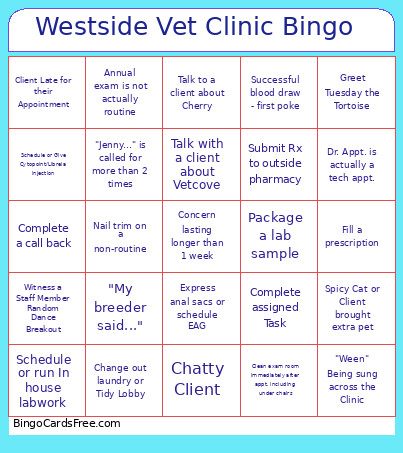 Westside Vet Clinic Bingo Card