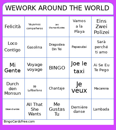 WEWORK AROUND THE WORLD Bingo Card