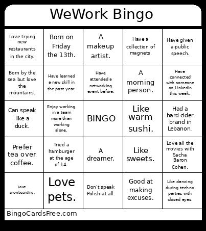 WeWork Bingo