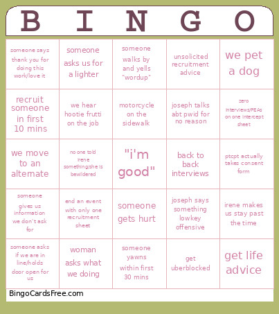 WGW Night Bingo Card