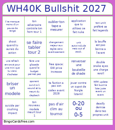 WH40K Bullshit 2027 Bingo Card