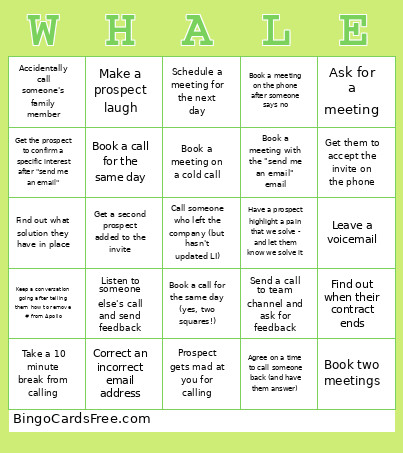 WHALE Bingo Card