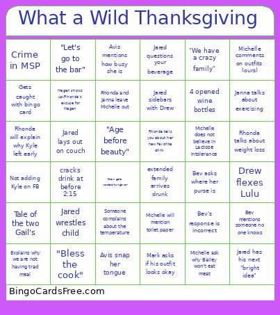 What A Wild Thanksgiving Bingo Card