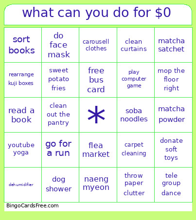 What Can You Do For $0 Bingo Card
