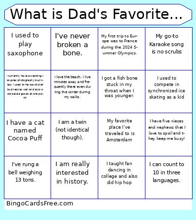 What is Dad's Favorite... Bingo