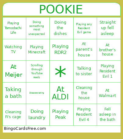 What Pookie Is Doing While Bookie Is On Train Bingo Card