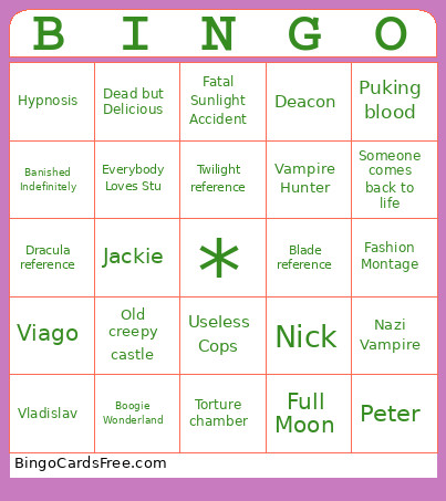 What We Do In The Shadows Bingo Card