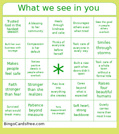 What We See In You Bingo Card
