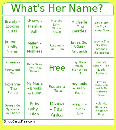 What's Her Name? Bingo Card