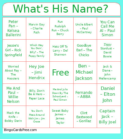 What's His Name? Bingo Card