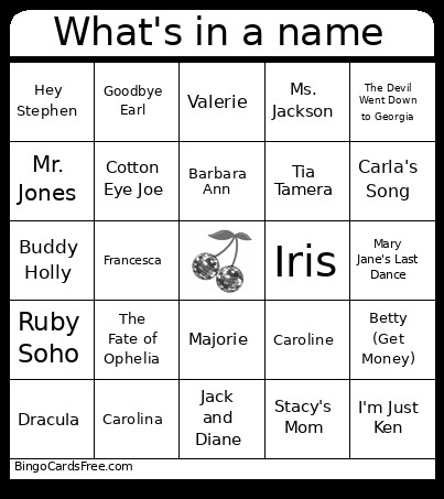 What's In A Name Bingo Card