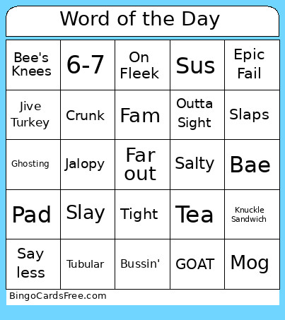 Whats That Word? Bingo Card