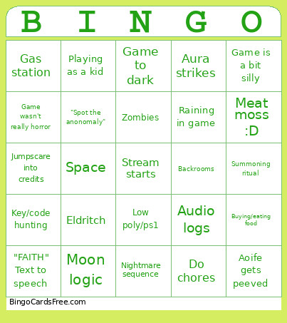 Wheel Of Horrors Bingo Card